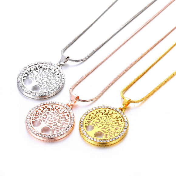 Tree of Life Crystal Round Small Pendant Necklace Gold Silver Colors Bijoux Collier Elegant Women Jewelry Gifts Dropshipping