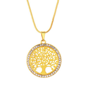 Tree of Life Crystal Round Small Pendant Necklace Gold Silver Colors Bijoux Collier Elegant Women Jewelry Gifts Dropshipping