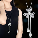 Meyfflin Simulated Pearl Women Statement Necklace Fashion Silver Color Crystal Flower Long Necklaces & Pendants Jewelry Collier