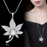 Meyfflin Simulated Pearl Women Statement Necklace Fashion Silver Color Crystal Flower Long Necklaces & Pendants Jewelry Collier