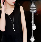 Meyfflin Simulated Pearl Women Statement Necklace Fashion Silver Color Crystal Flower Long Necklaces & Pendants Jewelry Collier