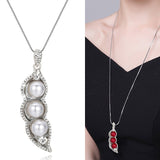 Meyfflin Simulated Pearl Women Statement Necklace Fashion Silver Color Crystal Flower Long Necklaces & Pendants Jewelry Collier