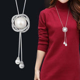 Meyfflin Simulated Pearl Women Statement Necklace Fashion Silver Color Crystal Flower Long Necklaces & Pendants Jewelry Collier