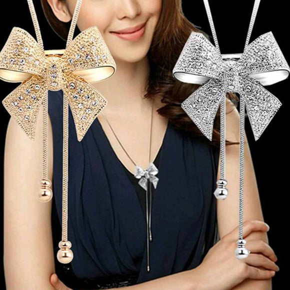 IPARAM Fashion Jewelery 2019 Long Female Pendant Necklace Collier Femme Bow Clip Colares Femininos Mujer Bijoux