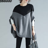 DIMANAF Plus Size T-Shirts Women Knitted Basic Tops Tees Casual Large Loose Female tshirts Batwing Patchwork Black Clothes 5XL