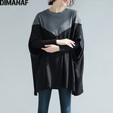 DIMANAF Plus Size T-Shirts Women Knitted Basic Tops Tees Casual Large Loose Female tshirts Batwing Patchwork Black Clothes 5XL