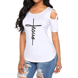 2019 New Arrivals New Fashion Funny Print Tshirt Tops Plus Size Short Sleeve Cute Off Shoulder T-Shirt for Women