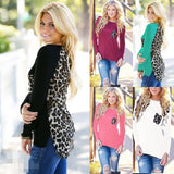 5XL 2019 Plus Size Autumn Winter Women T-Shirt Casual Seamless Patch Leopard Large Size Long Sleeve Warm Top