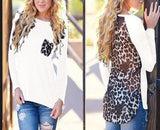 5XL 2019 Plus Size Autumn Winter Women T-Shirt Casual Seamless Patch Leopard Large Size Long Sleeve Warm Top