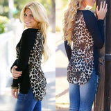 5XL 2019 Plus Size Autumn Winter Women T-Shirt Casual Seamless Patch Leopard Large Size Long Sleeve Warm Top