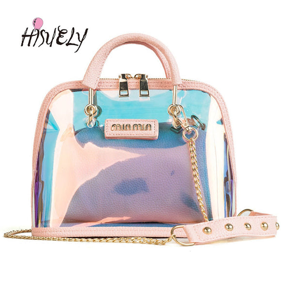 2019 HOT Sale Women Transparent Bag Clear PVC Jelly Small Shell Bag Handbag Laser Holographic Shoulder Bags Female Lady Sac