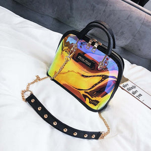 2019 HOT Sale Women Transparent Bag Clear PVC Jelly Small Shell Bag Handbag Laser Holographic Shoulder Bags Female Lady Sac