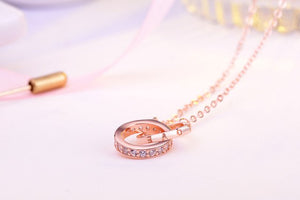 Fashion Rose gold 925 sterling silver Double circle necklace pendant crystal necklace for women silver jewelry 2019 kolye