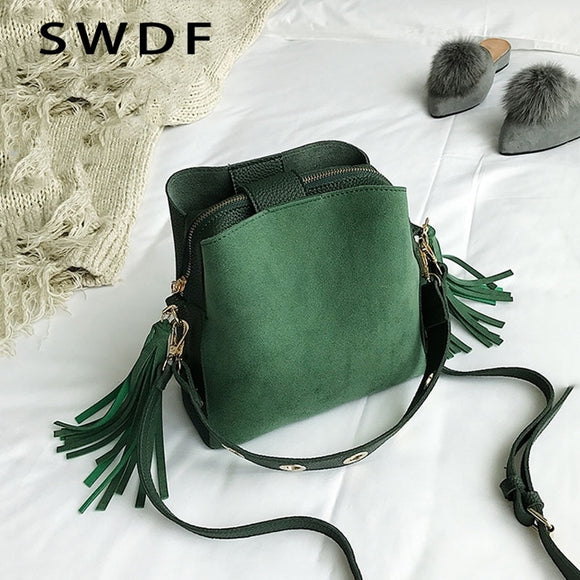 SWDF 2019 Brand Tassel Shoulder Bag Female Vintage Crossbody Bags For Women 2019 Bucket Bag Handbags Designer Scrub Daily Sac