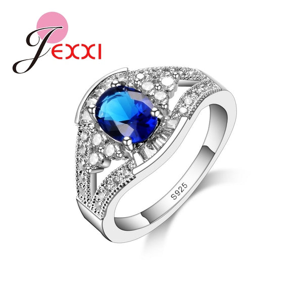 JEXXI New Delicate Hollow Design With Colorful AAA Shiny CZ Rhinestone Wommen Rings S90 Silver Jewelry Girls Accesories