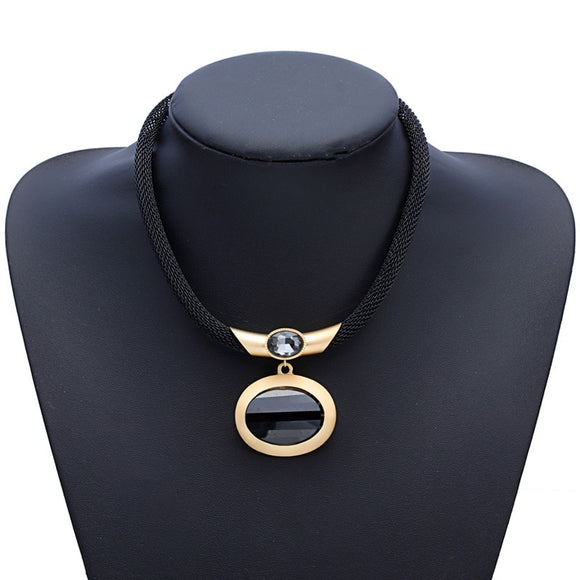 Simple Elegant Black Clavicle Necklace Sweater Chain Large Crystal Pendant Choker Necklaces Women Collares Grandes Gros Collier