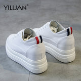 Yiluan Genuine Leather Women's White Shoes Platform Sneakers 2019 Spring autumn Fashion Women Black Increase Casual Shoes Woman