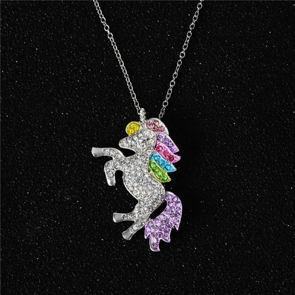 Horse Full Crystal Colorful Necklace Women Unicorn Pendant Sweater Chain Women Necklaces Jewelry Long Necklace Collier Femme Nec