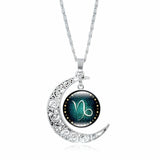 Fashion Necklace Women Twelve Constellations Charm Glass Dome Moon Pendant Necklace Women Collier Femme 2018#Nod