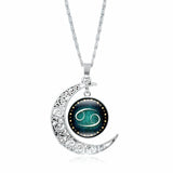 Fashion Necklace Women Twelve Constellations Charm Glass Dome Moon Pendant Necklace Women Collier Femme 2018#Nod