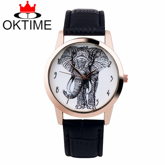 Drop shipping Brand New 1pcs OKTIME Elephant watch  Woman wristwatch Vintage Leather casual dress watch Style  Y1025